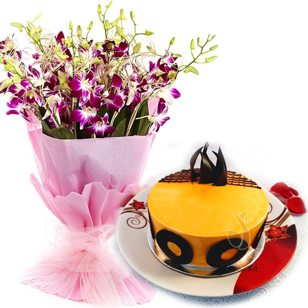 Mango Magic Cake & Orchids Bunch delivery in Gurgaon