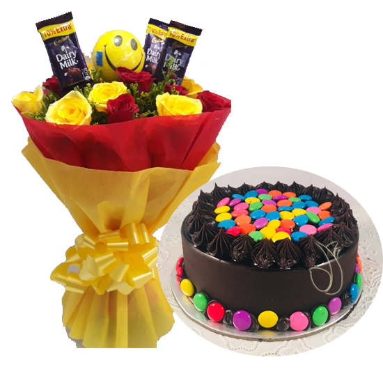 Mix Roses Chocolate & Gems Cake