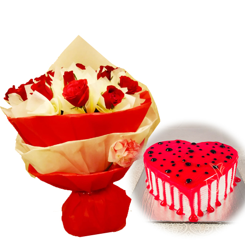 Red Roses & HeartShape Cake delivery in Noida