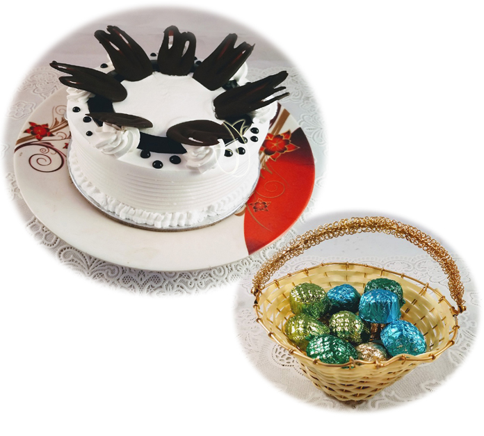Vanilla Cake & Hand Made Chocolate In Cane Basket  (Only For Delhi)