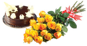A bunch of 15  roses with 1 kg Cake
