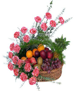 Arrangement of 20 carnation and Mix Fruits 4kg
