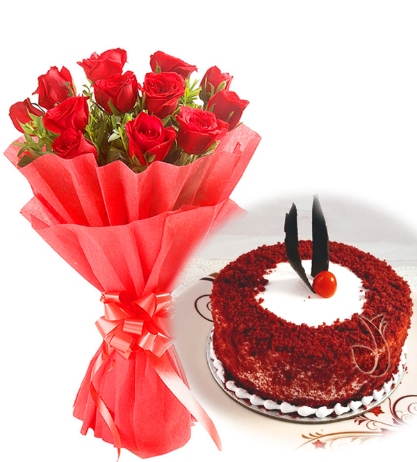 Red Roses & Red Velvet Cake  delivery in Banaras