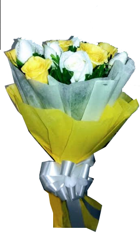 Yellow & White Roses in Tissue Packing delivery in Banaras