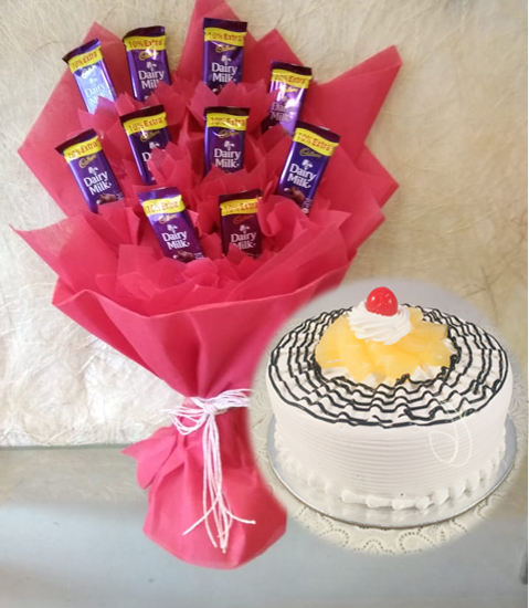 Dairy Milk Chocolate Bouquet & Pineapple Cake delivery in Noida