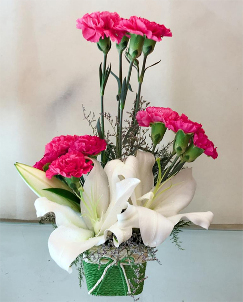 Arrangement of Pink Carnation & White Lilly  (Only For Delhi)