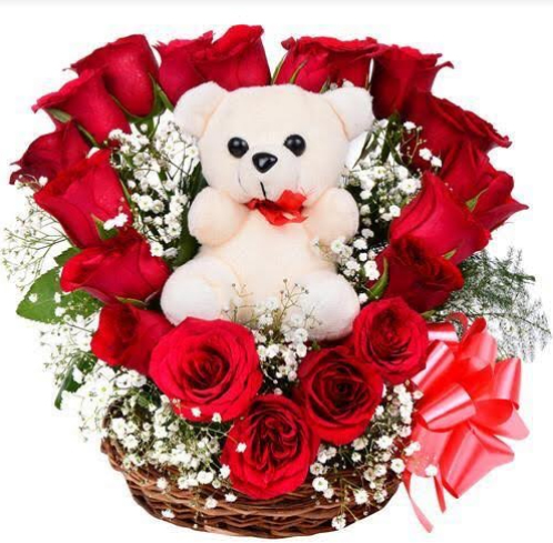 Basket of 20 Red Roses with Teddy Beardelivery in Faridabad