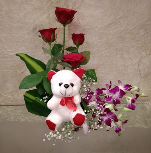 Mix Flowers & Teddy Basketdelivery in Indore