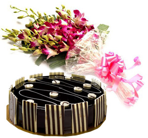 Special Truffle Cake & Orchid Bunch