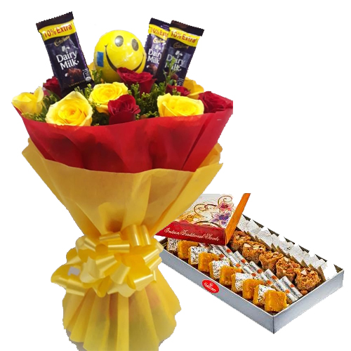 Roses & Chocolate Bunch & 1kg Assorted Sweet