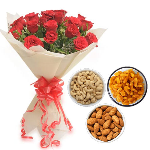 Roses Bunch & 750Gm Mix Dry Fruits
