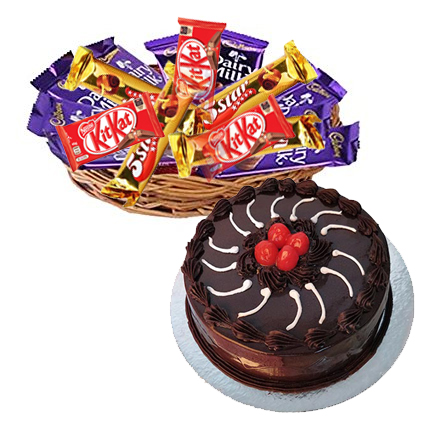 Basket of 12 Mix Chocolates with 1/2kg Truffle Cake delivery in Chennai